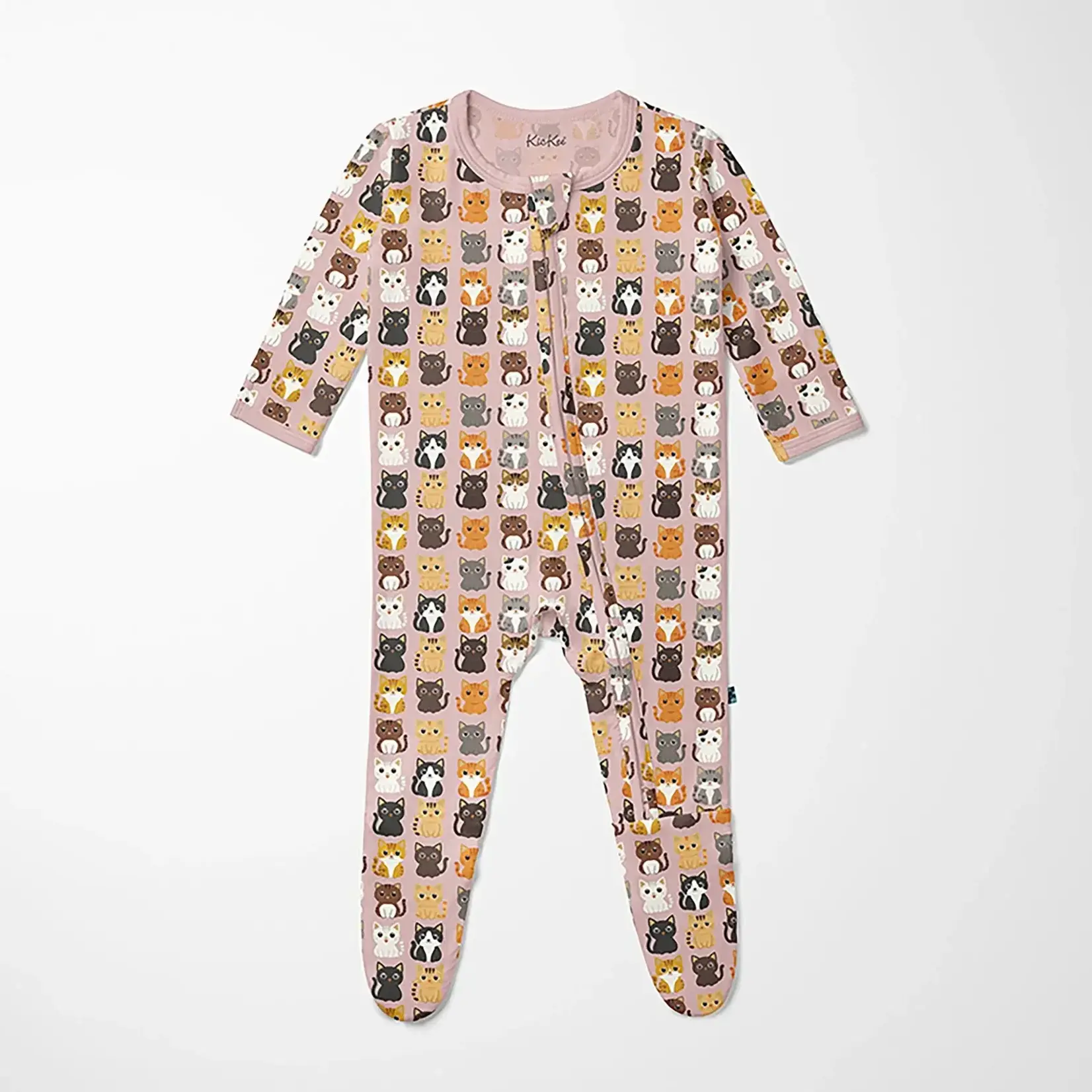KicKee Pants KicKee Pants - 2 Way Footie Zipper Baby Rose Cats