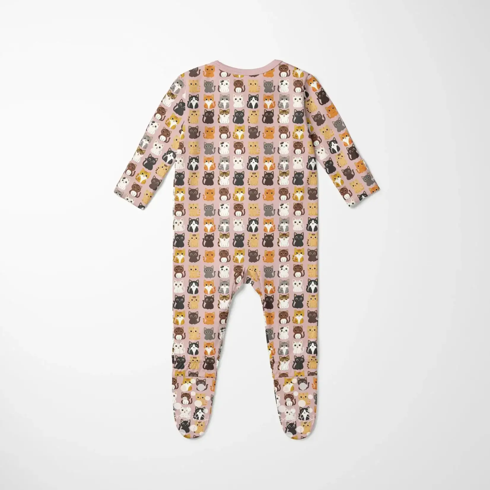 KicKee Pants KicKee Pants - 2 Way Footie Zipper Baby Rose Cats