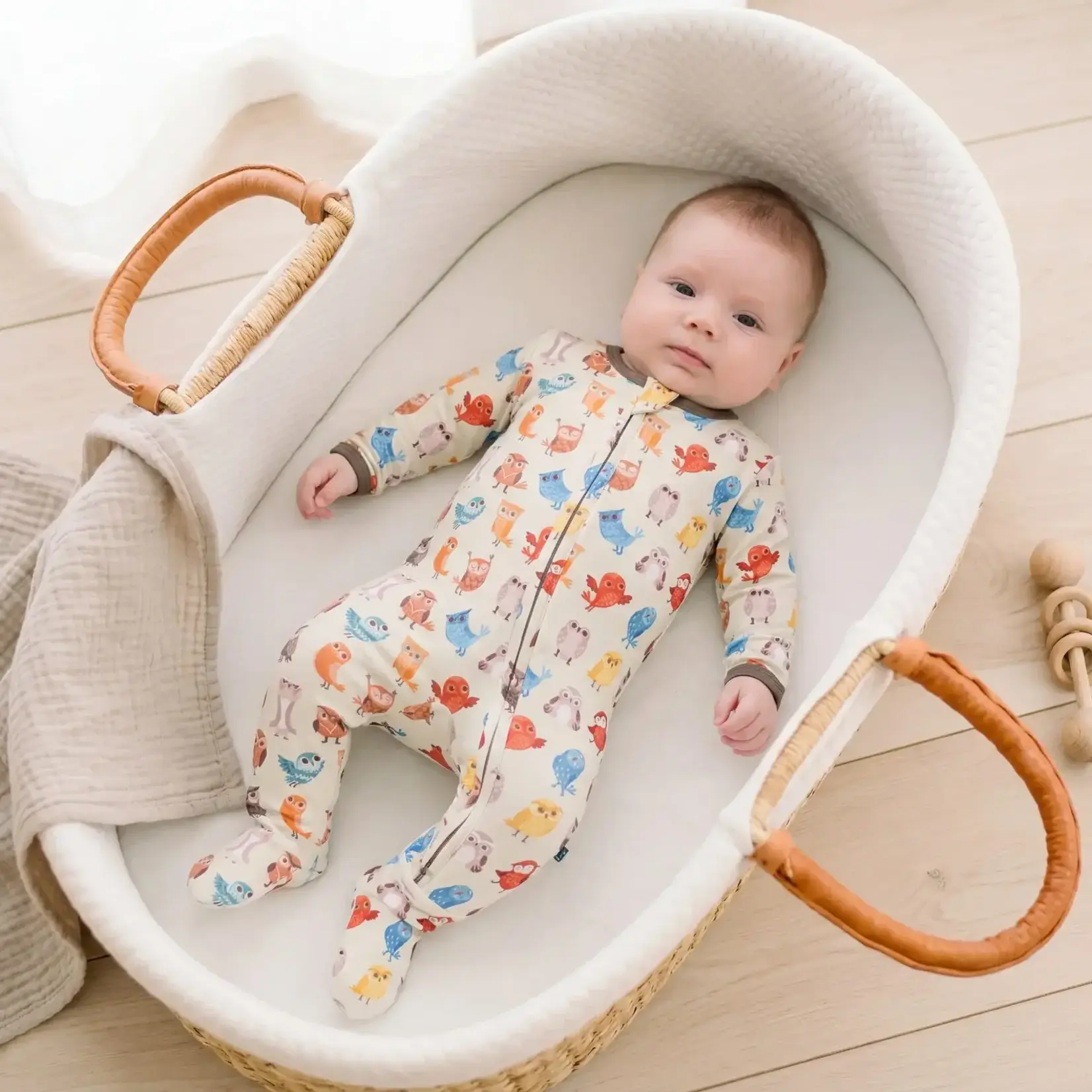 KicKee Pants KicKee Pants - 2 Way Footie Zipper Natural Owls