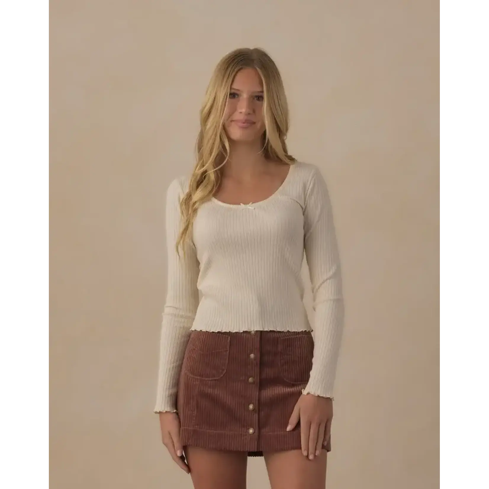 Rylee + Cru Rylee + Cru - Teen Ribbed Long Sleeve Knit Tee