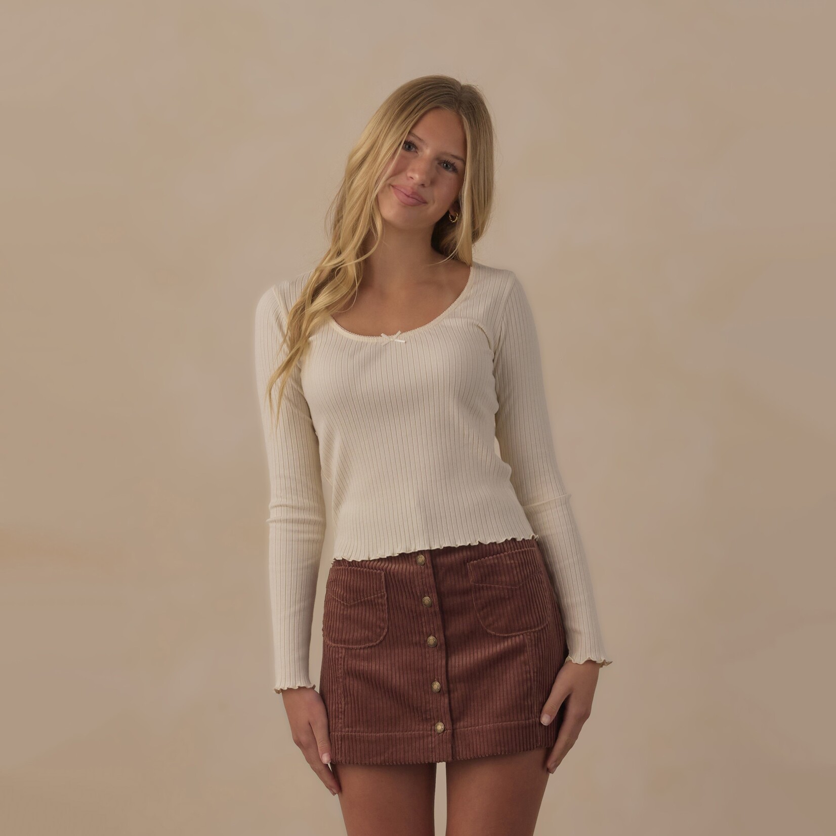 Rylee + Cru Rylee + Cru - Teen Ribbed Long Sleeve Knit Tee
