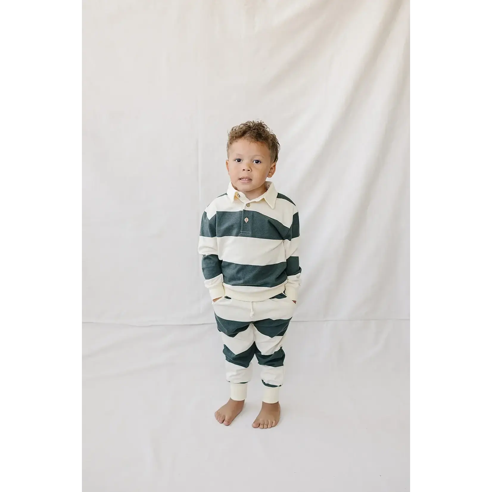 Mebie Baby Mebie Baby - Green Stripe Collared French Terry Set