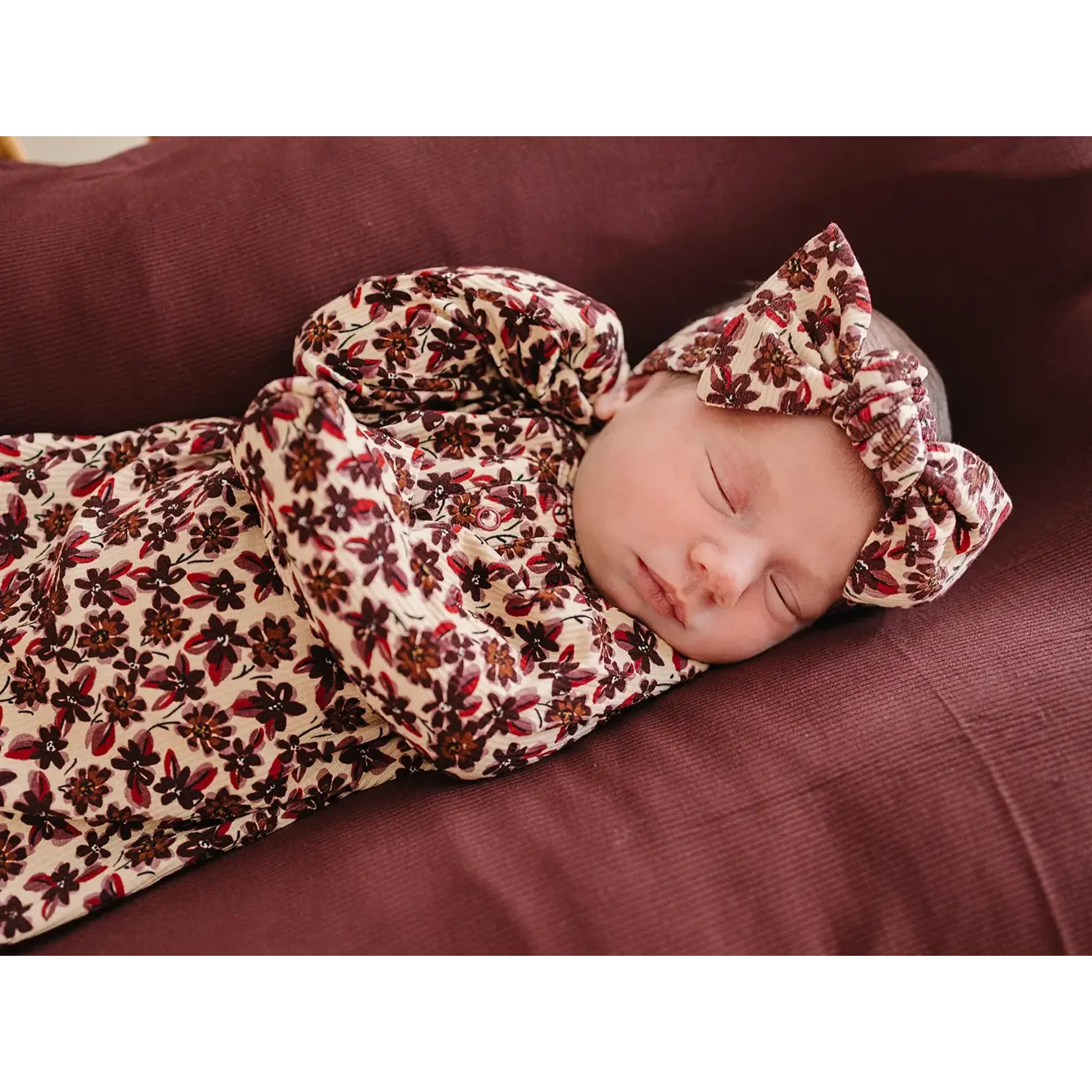 Mebie Baby Mebie Baby - Antique Floral Ribbed Bamboo Head Wrap