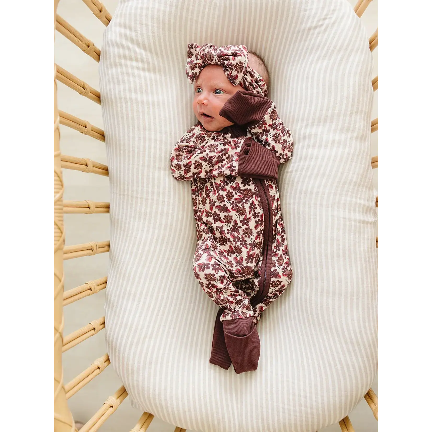 Mebie Baby Mebie Baby - Antique Floral Ribbed Bamboo Head Wrap