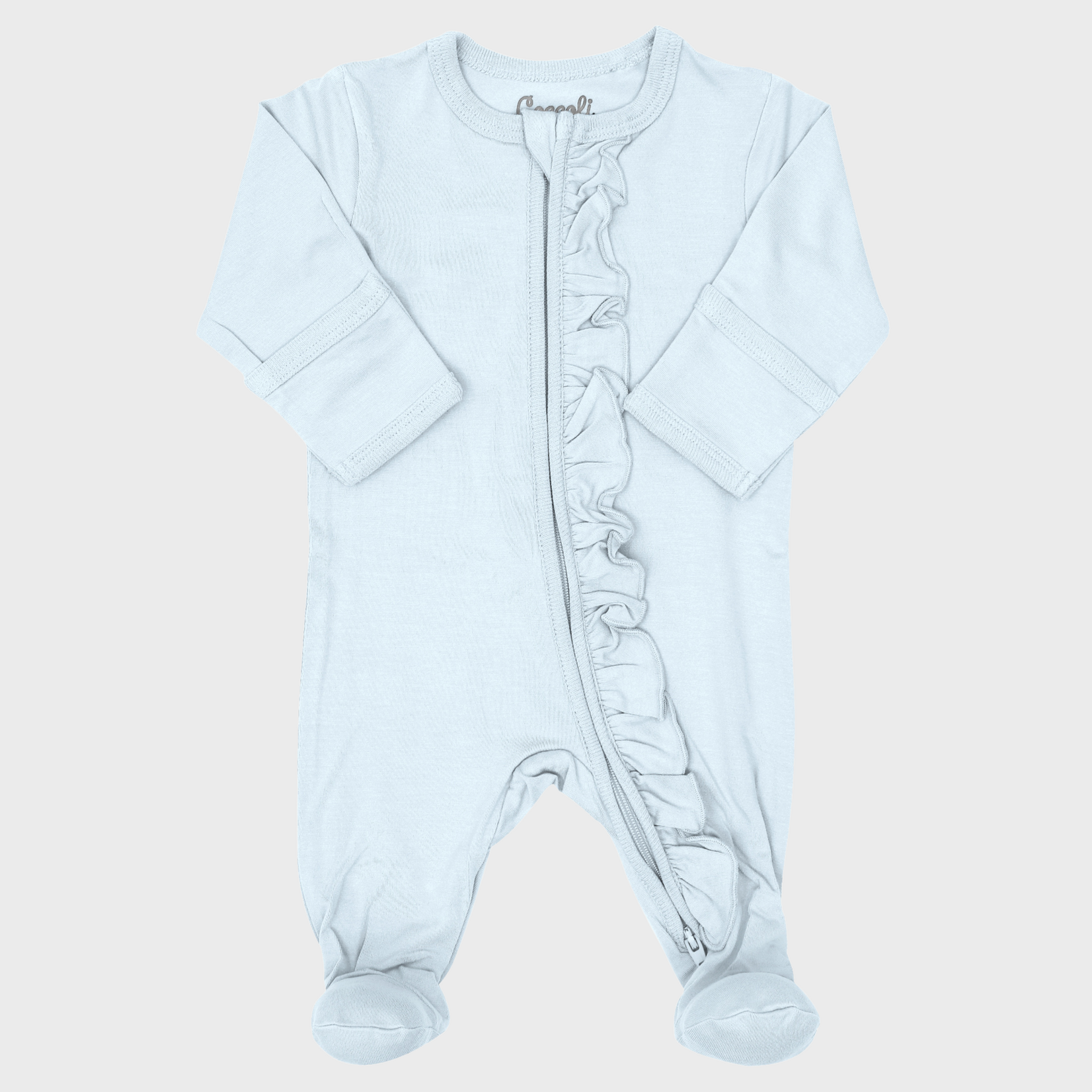 Coccoli Coccoli - Modal Ruffle Zipper Footie | Sky Blue