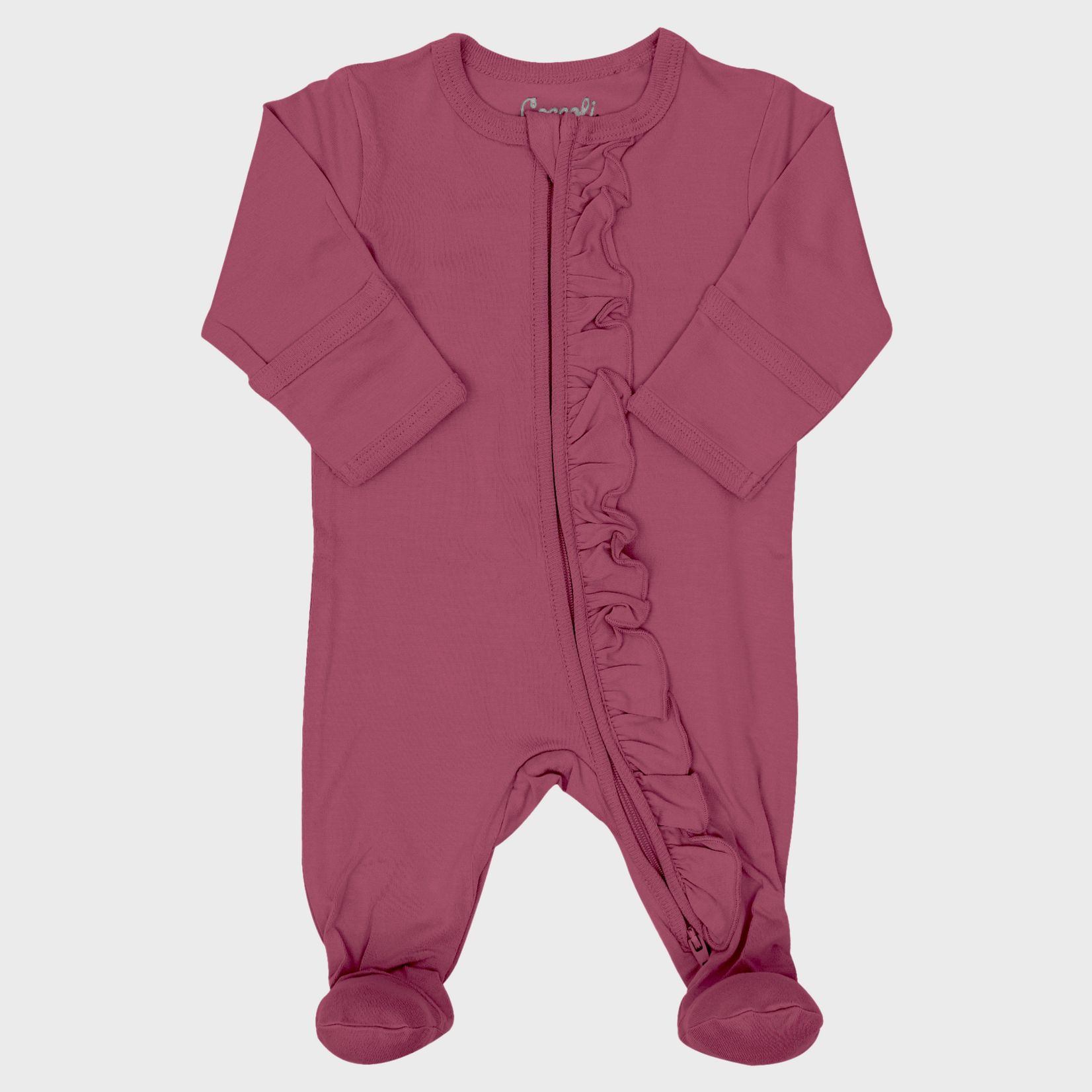 Coccoli Coccoli - Modal Ruffle Zipper Footie | Berry Rose