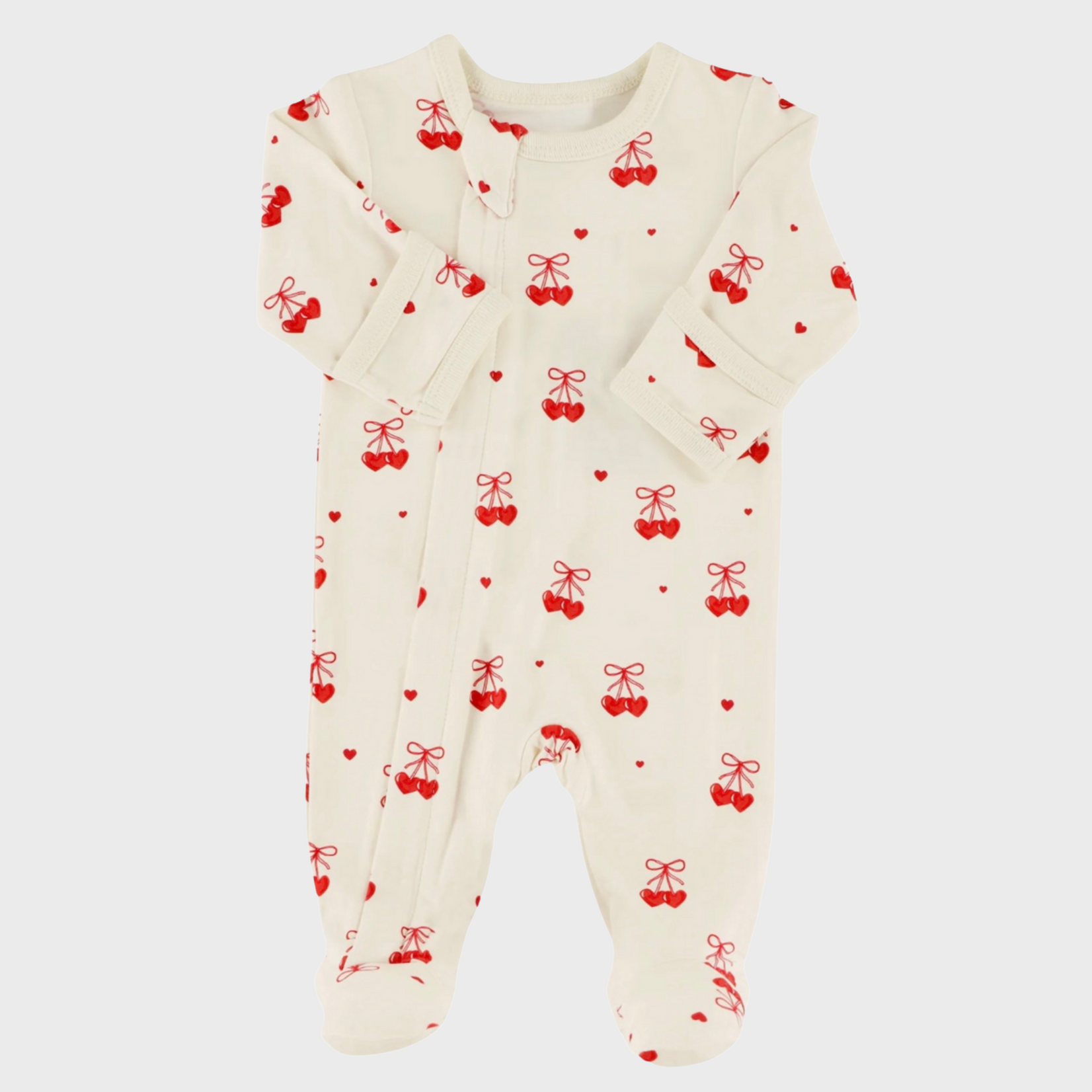 Coccoli Coccoli - Modal Zipper Footie | Cherry Hearts