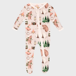 KicKee Pants KicKee Pants - Zipper Footie | Latte Camping Animals