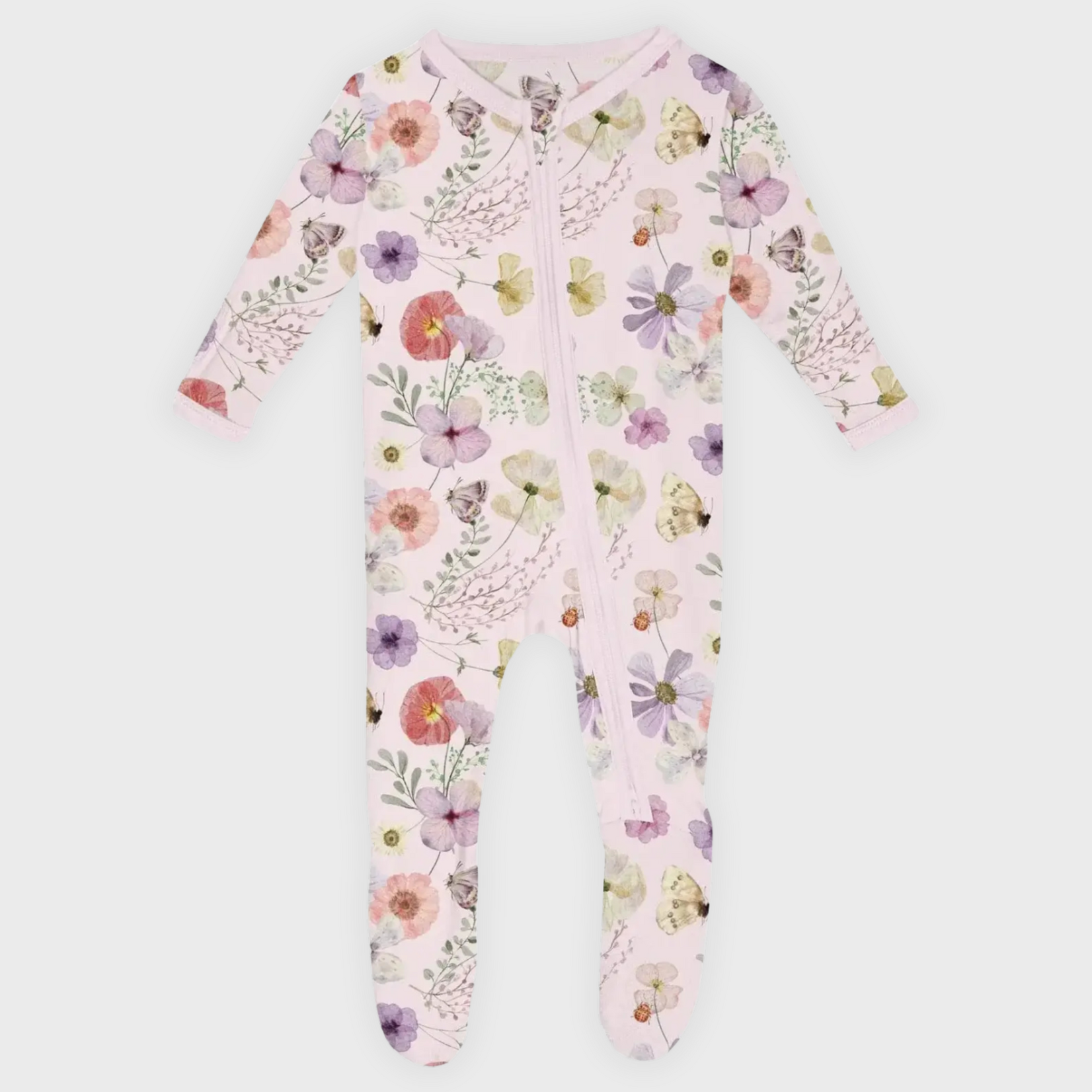 KicKee Pants KicKee Pants - Zipper Footie | Violet Pressed Flowers