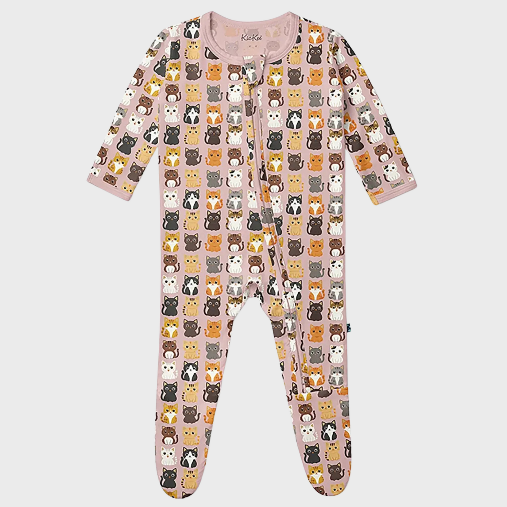 KicKee Pants KicKee Pants - 2 Way Footie Zipper Baby Rose Cats