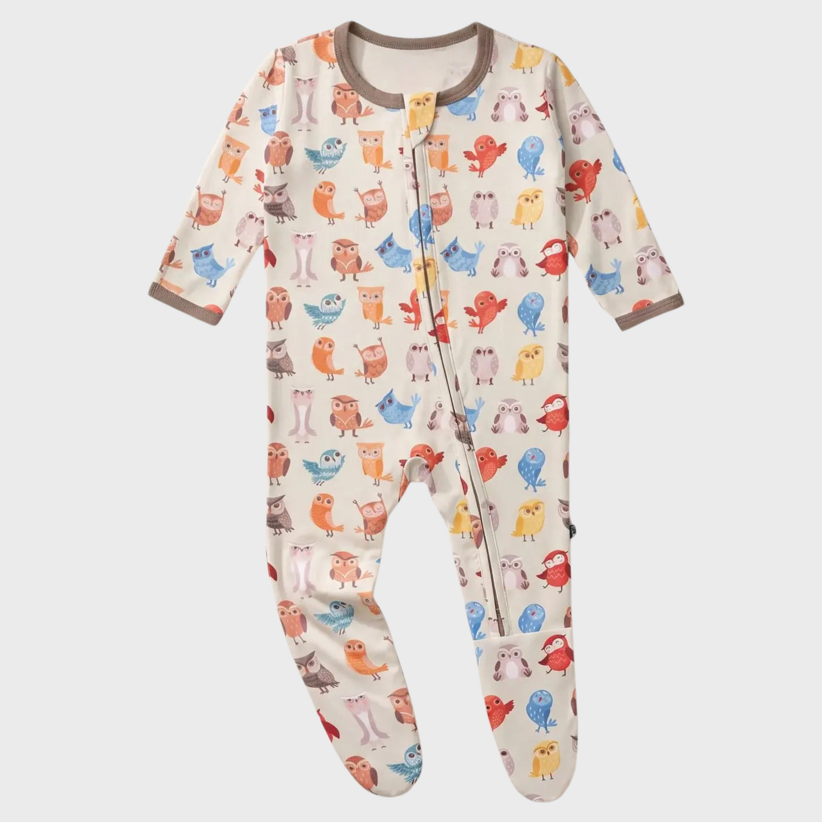 KicKee Pants KicKee Pants - 2 Way Footie Zipper Natural Owls