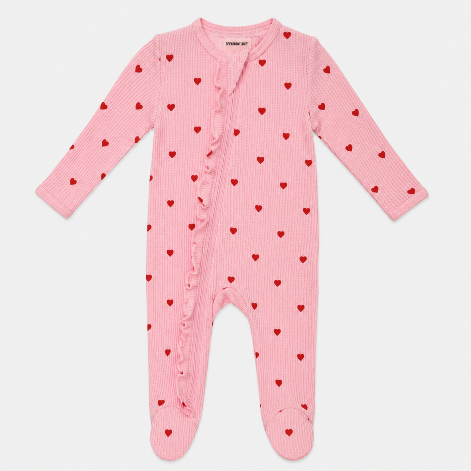 Spearmint Love Spearmint Love - Organic  Waffle Ruffle Zip Heart Footie