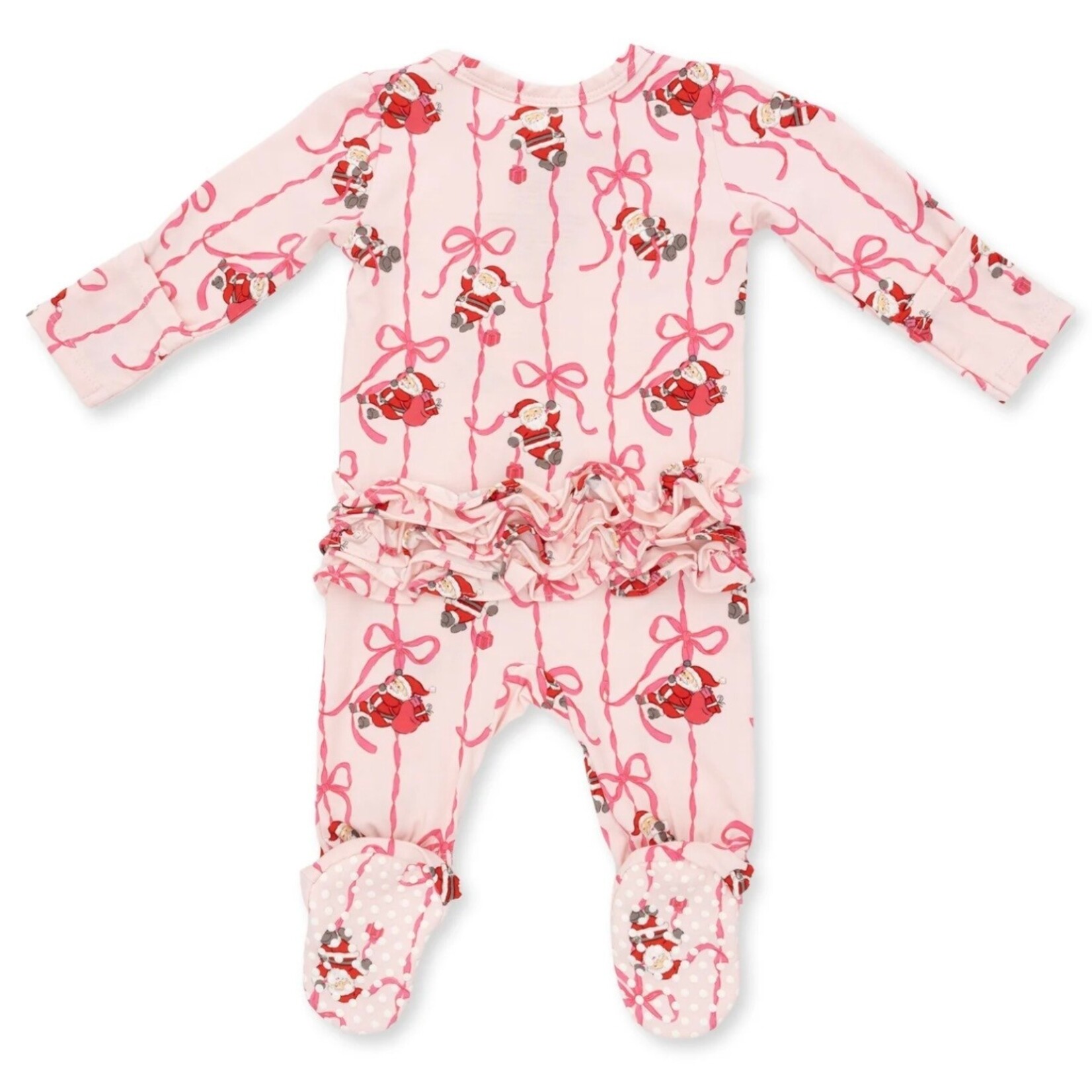 Angel Dear Angel Dear - Bows & Santa Ruffle 2 -Way  Zipper Footie