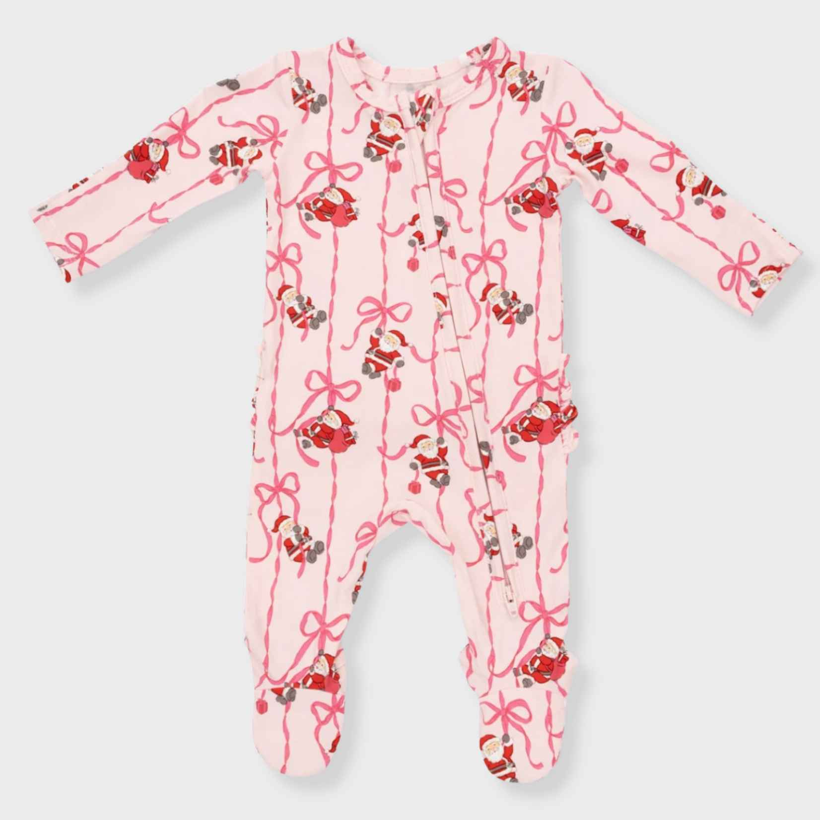 Angel Dear Angel Dear - Bows & Santa Ruffle 2 -Way  Zipper Footie
