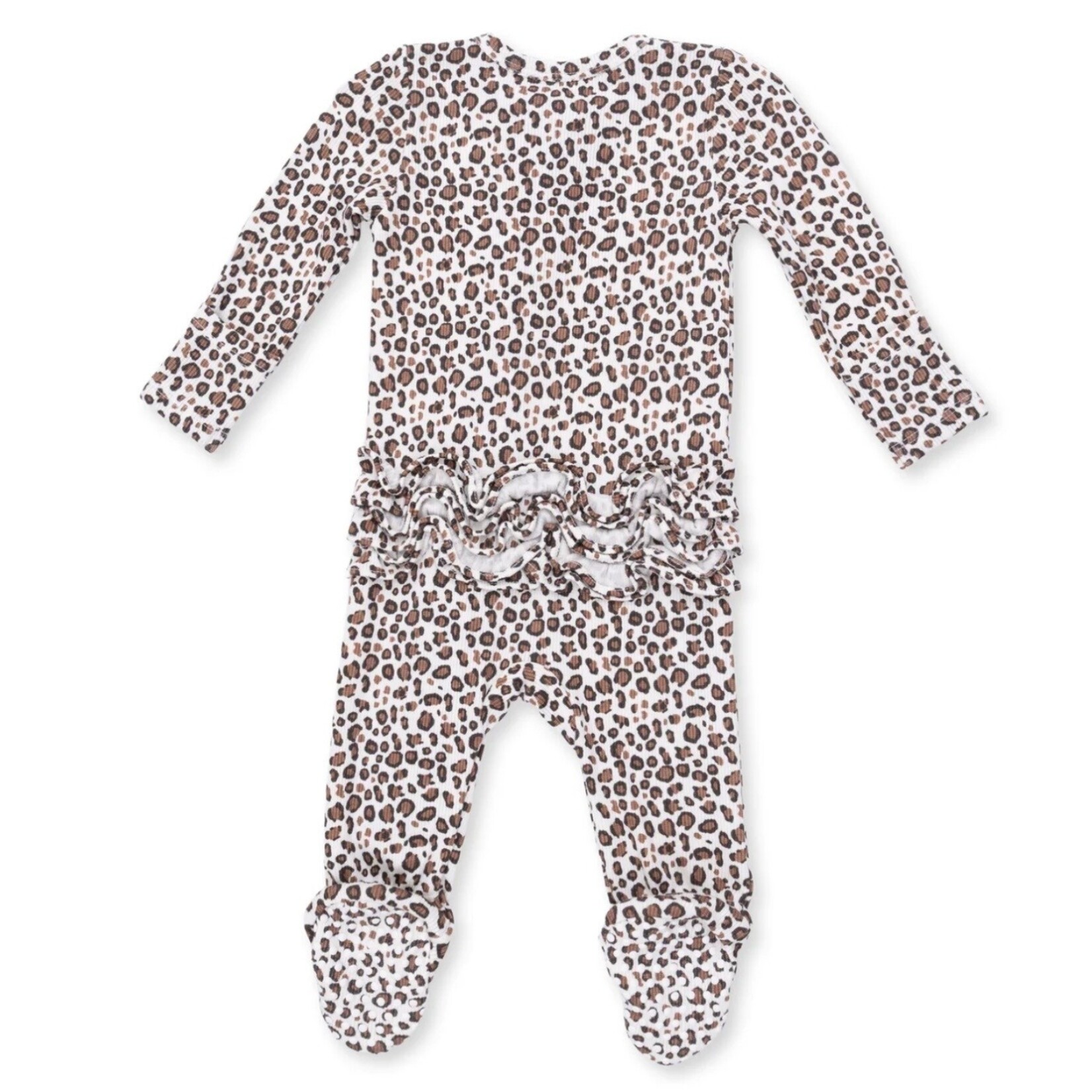 Angel Dear Angel Dear - Leopard Rib Ruffle 2 -Way  Zipper Footie