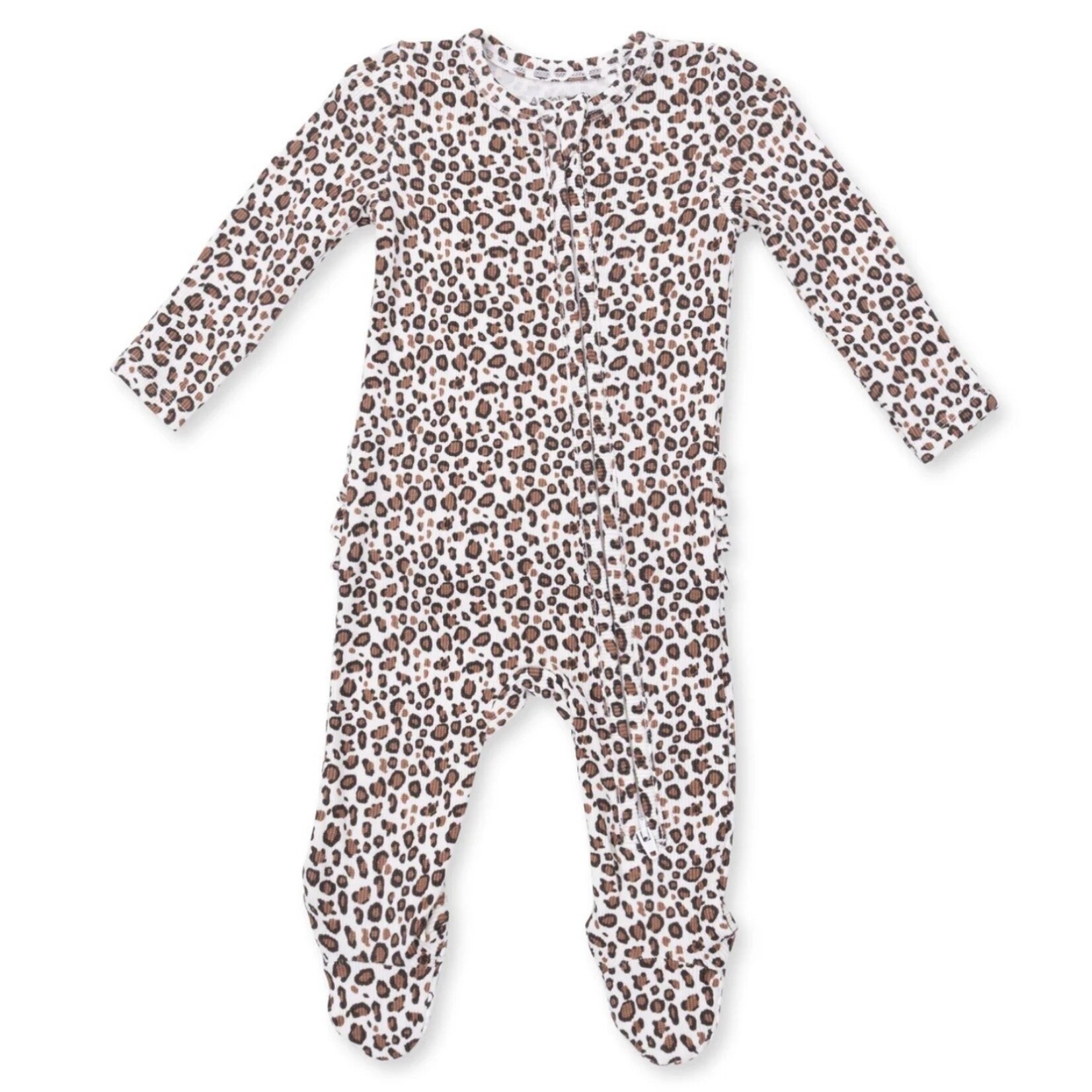 Angel Dear Angel Dear - Leopard Rib Ruffle 2 -Way  Zipper Footie