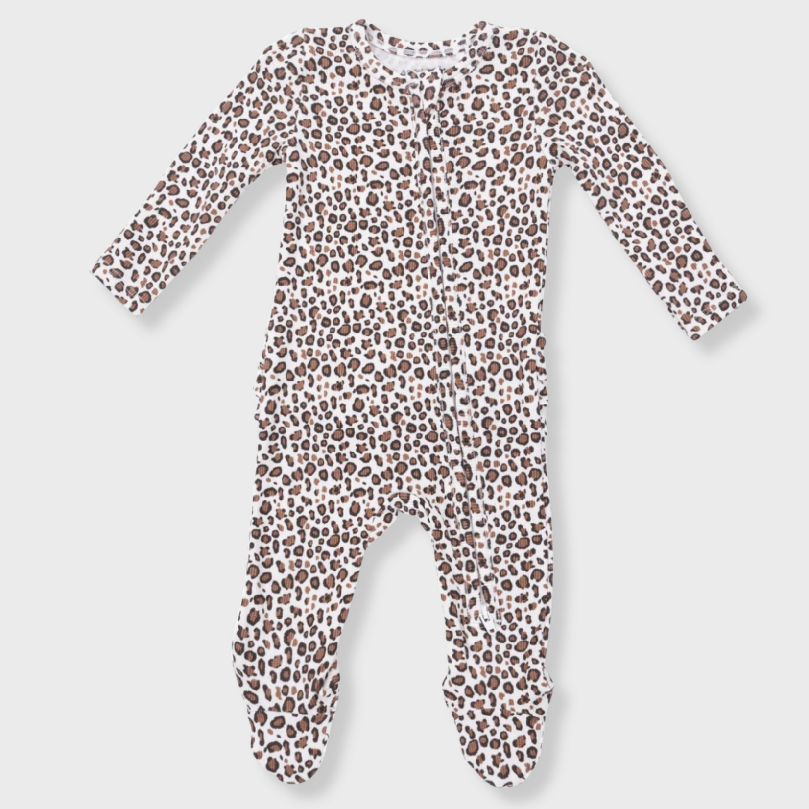 Angel Dear Angel Dear - Leopard Rib Ruffle 2 -Way  Zipper Footie