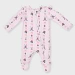 Angel Dear Angel Dear - Megan's Bowtiful Hockey  Stripe  Ruffle 2 -Way  Zipper Footie