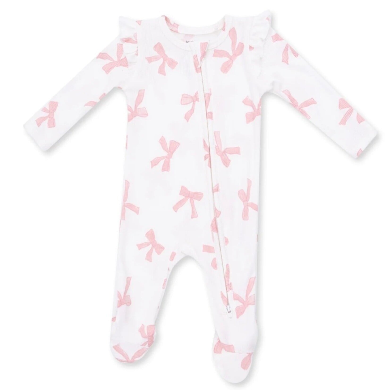 Angel Dear Angel Dear - Ruffle Pretty Bows Ribbed  2 -Way  Zipper Footie