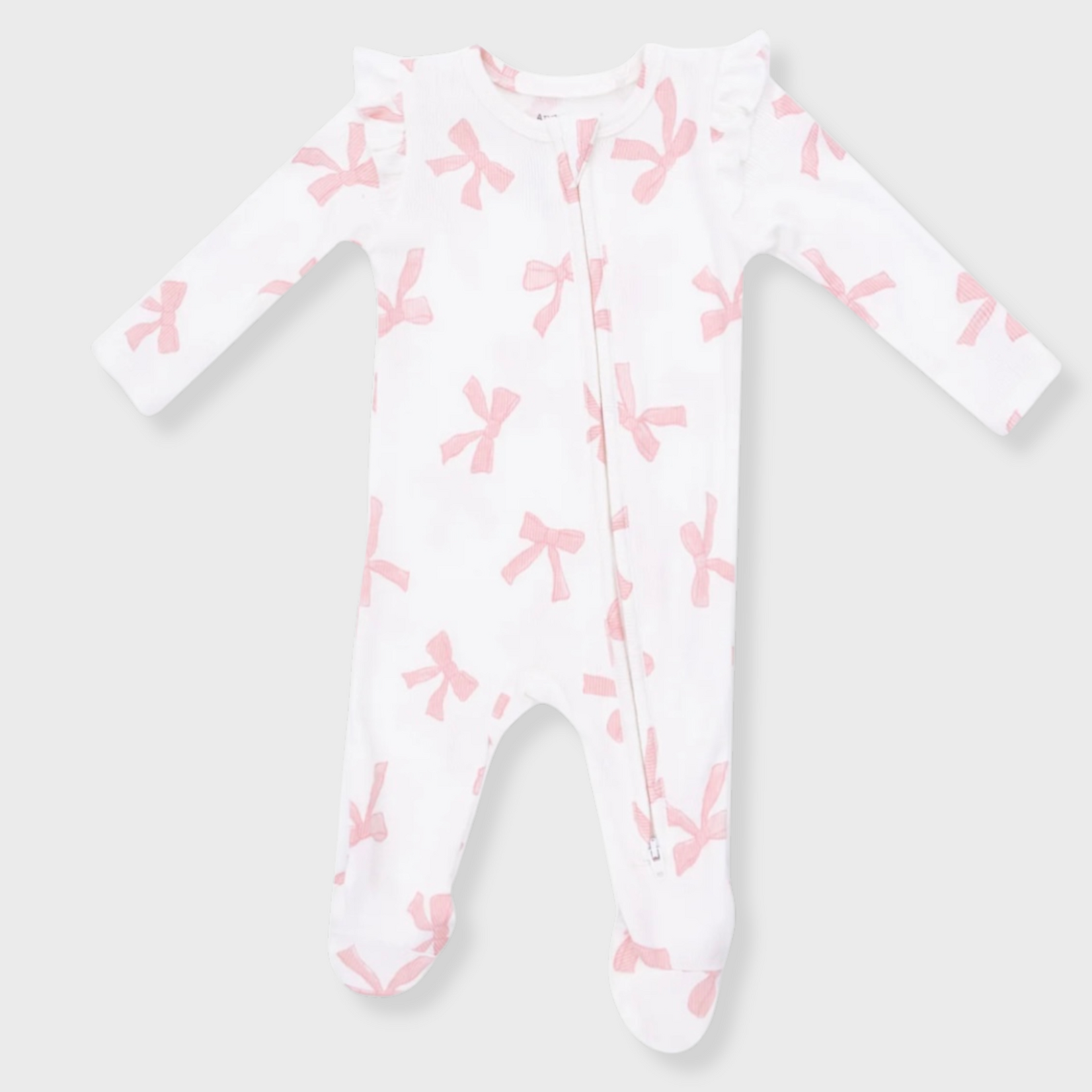 Angel Dear Angel Dear - Ruffle Pretty Bows Ribbed  2 -Way  Zipper Footie