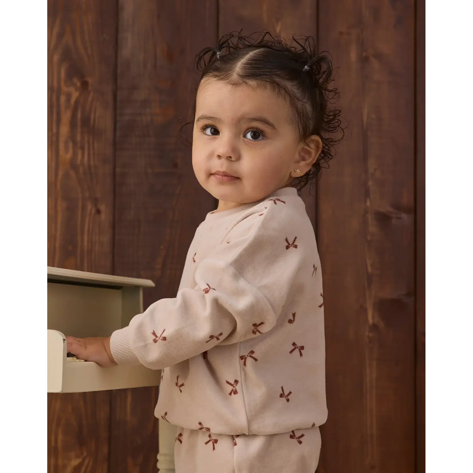 Quincy Mae Quincy Mae - Velour  Red Bows Sweatshirt