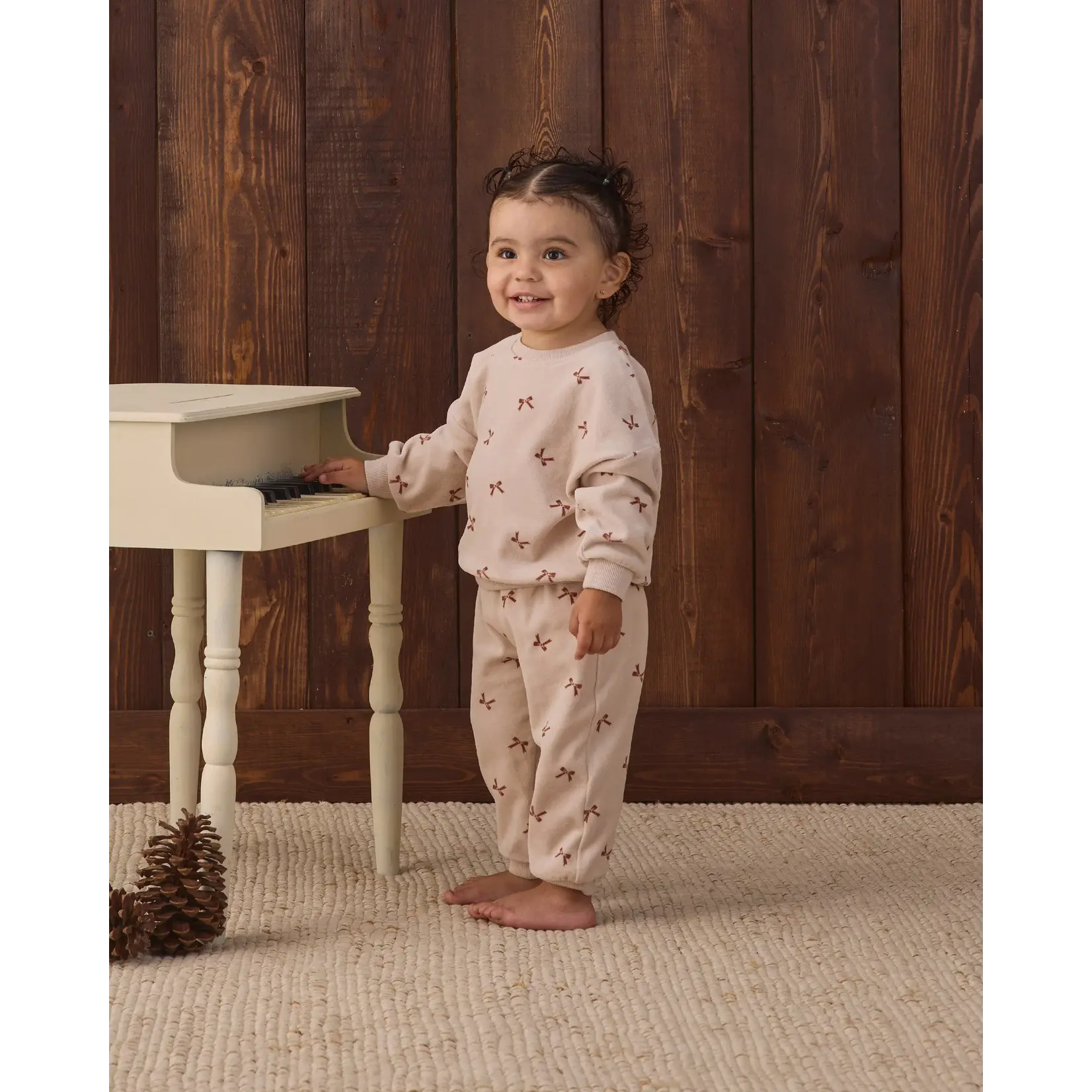 Quincy Mae Quincy Mae - Velour  Red Bows Sweatshirt