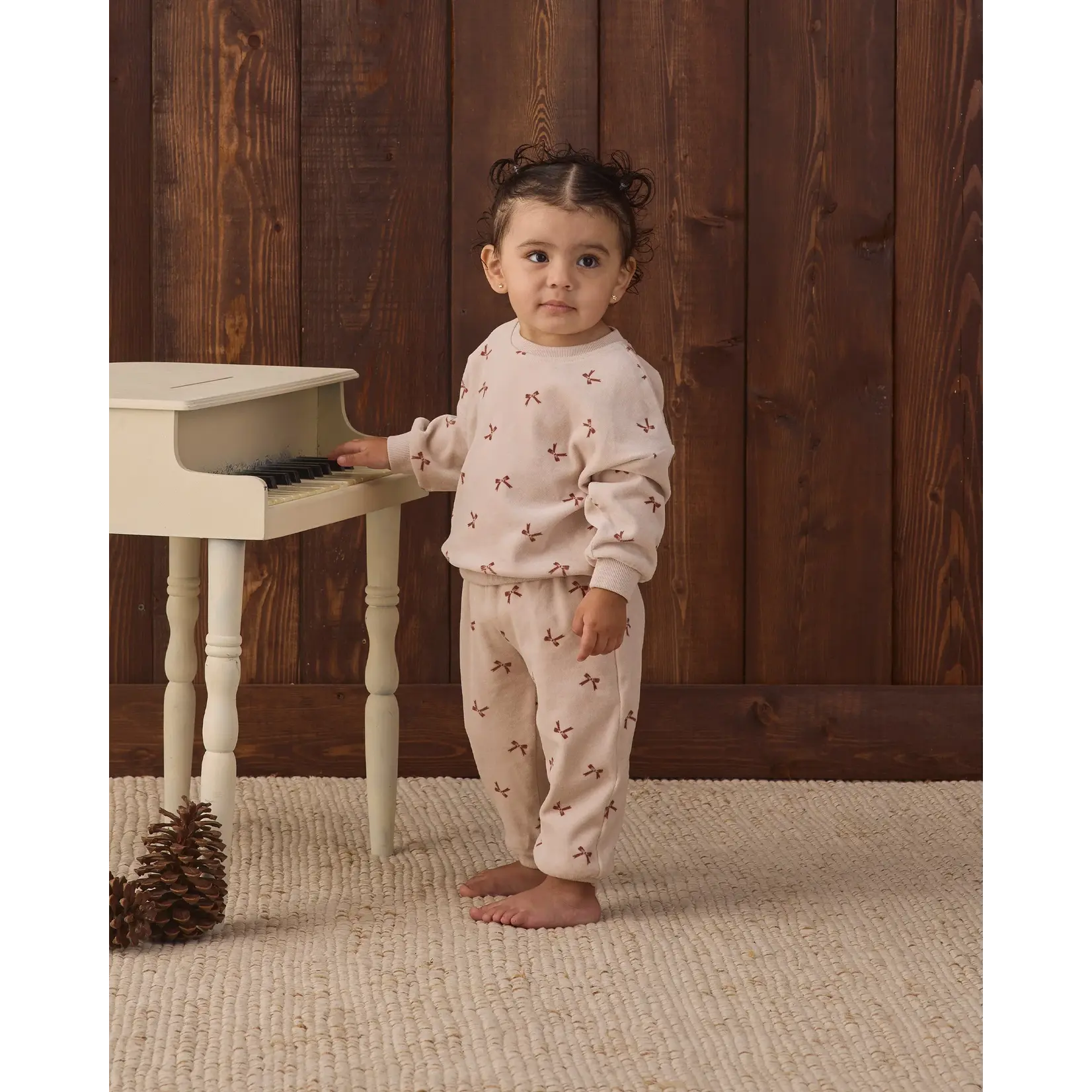 Quincy Mae Quincy Mae - Velour  Red Bows Sweatshirt