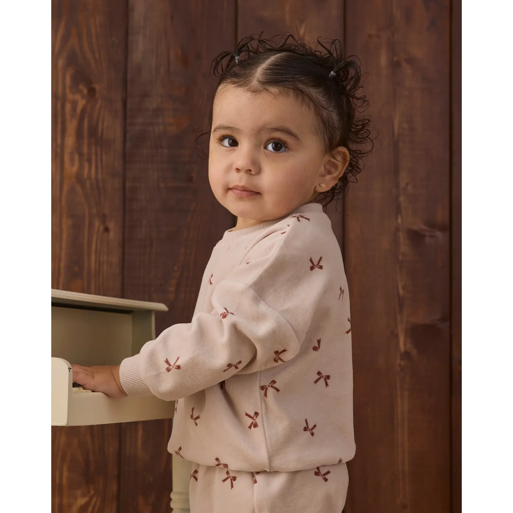 Quincy Mae Quincy Mae - Velour  Red Bows Sweatshirt