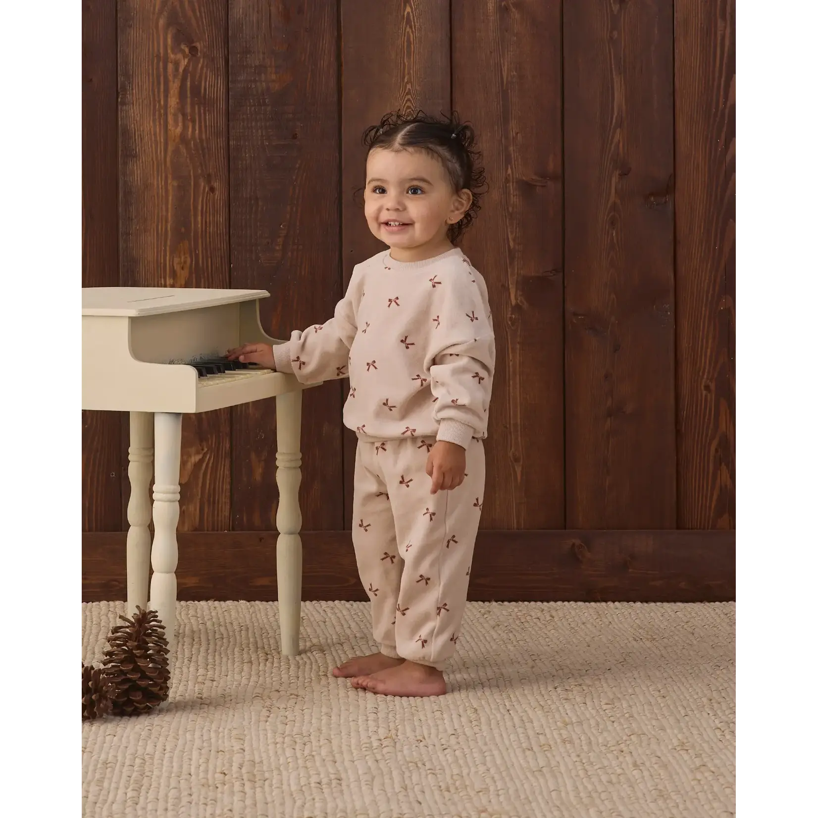 Quincy Mae Quincy Mae - Velour  Red Bows Sweatshirt