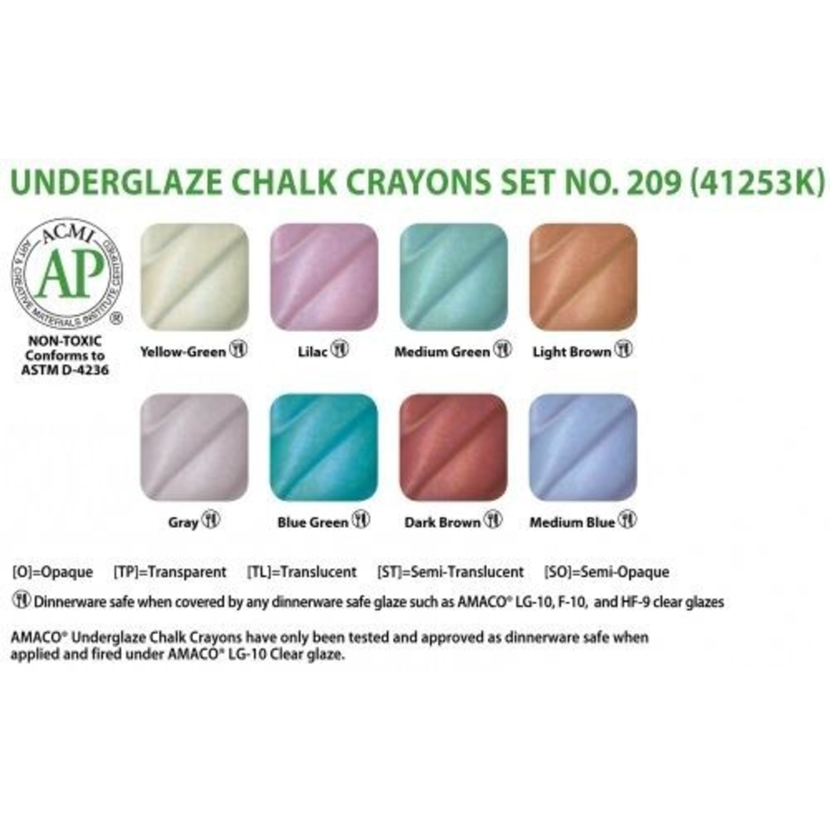 AMACO Underglaze Chalk Crayon Set #209