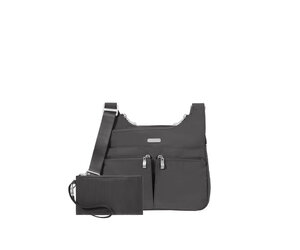 Baggallini Pocket Crossover Crossbody Fabric Bag, Charcoal: Handbags
