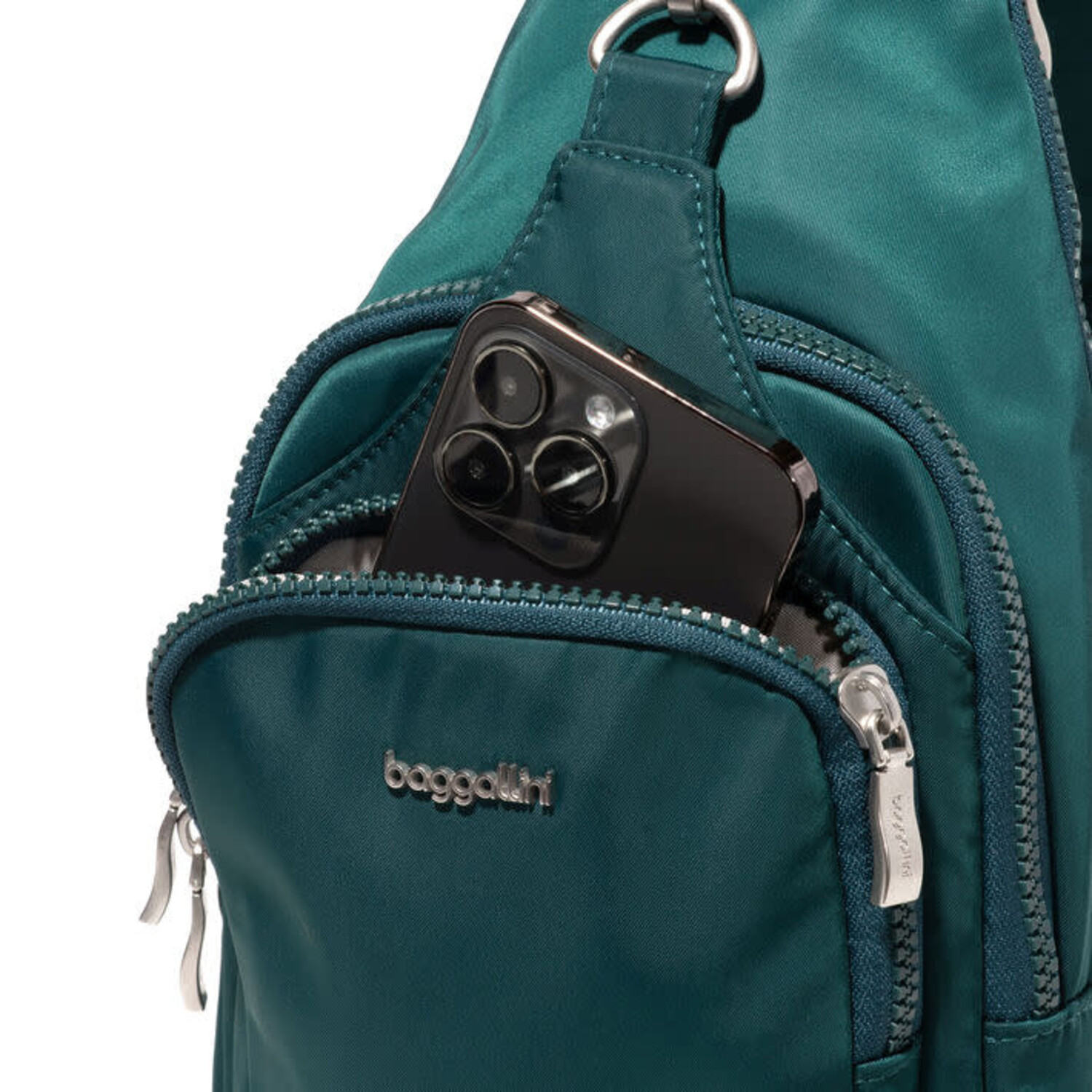 Baggallini Green Backpack Sleek Sling Design Baggallini Central Park Sling- Emerald Twill - Just Bags  main image 2