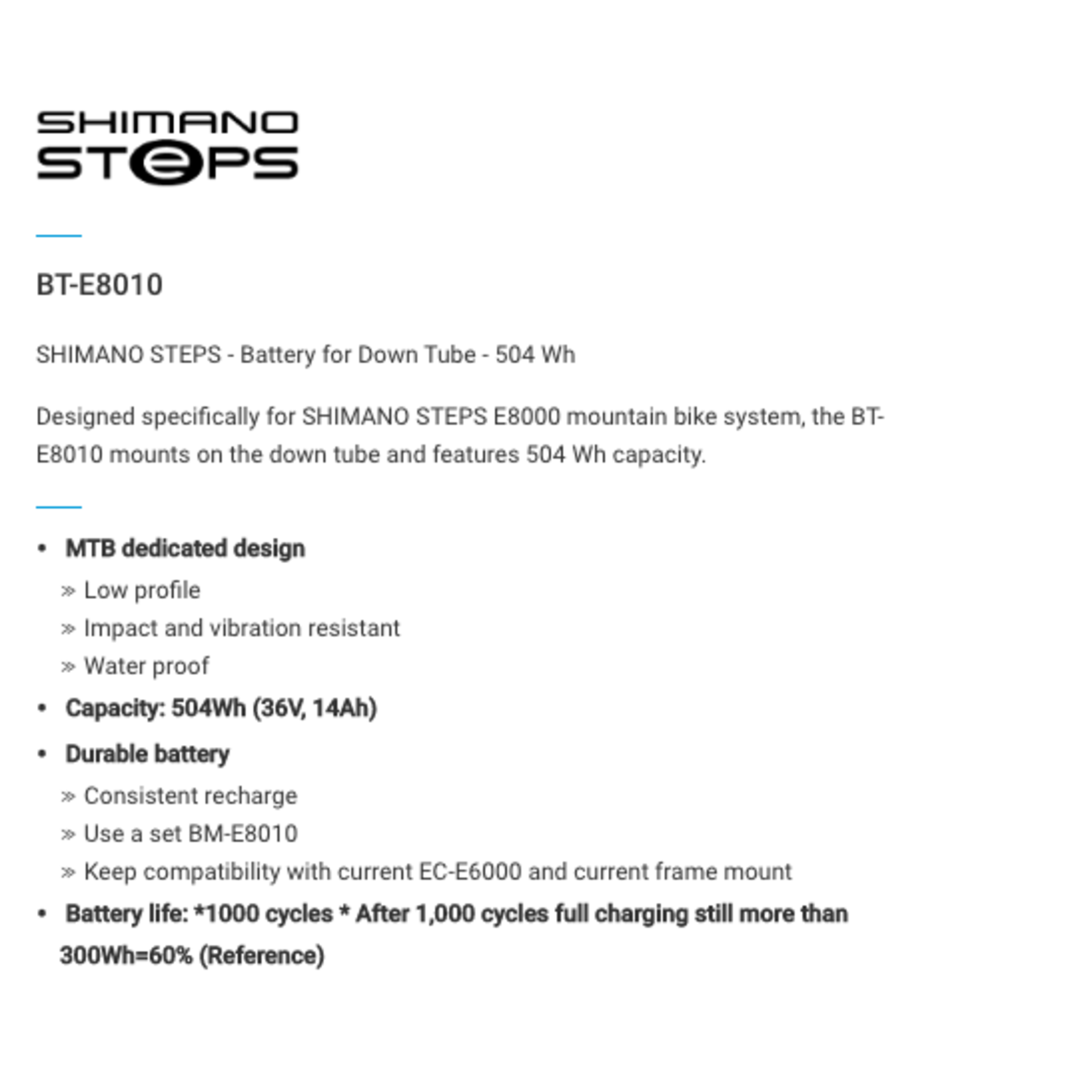 Shimano SHIMANO BT-E8010 STEPS BATTERY DOWN TUBE Black 504Wh