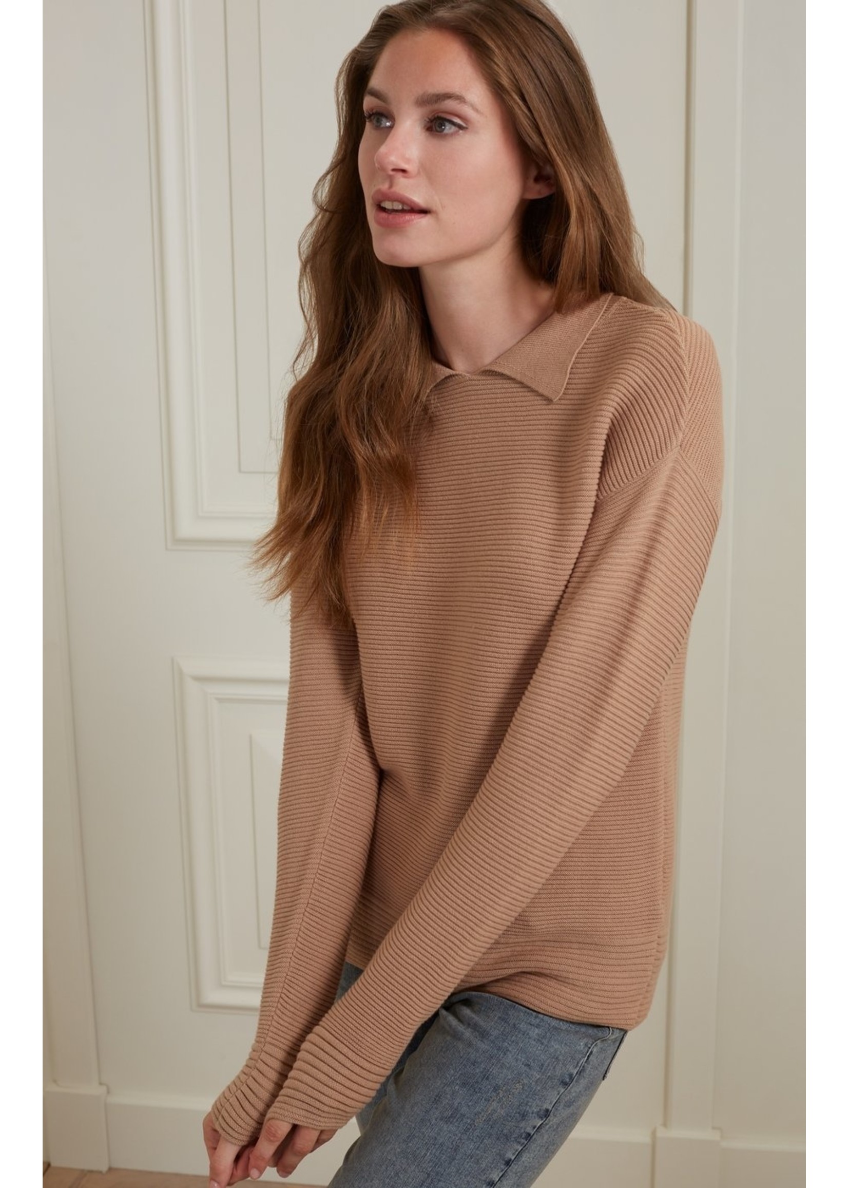 YAYA YAYA Ribbed Sweater with Collar