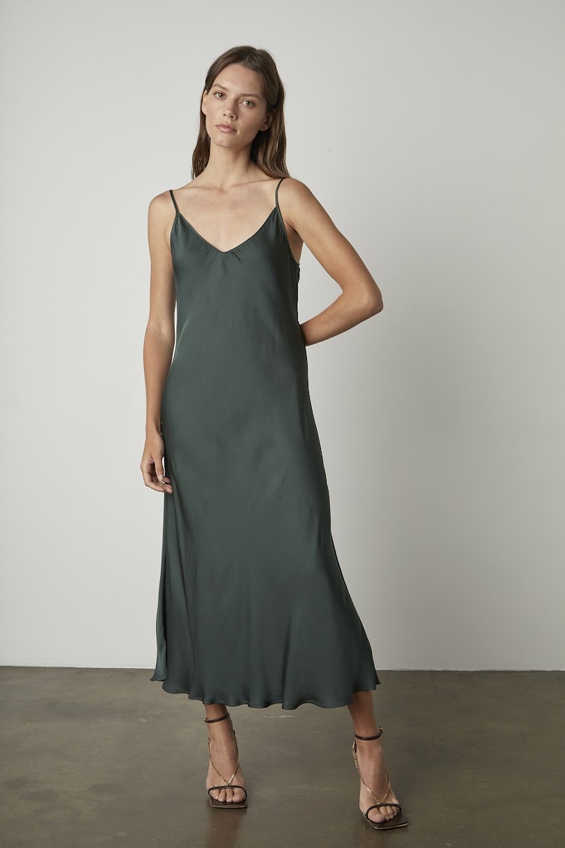 Velvet Poppy Satin Viscose Slip Dress - Bayberry