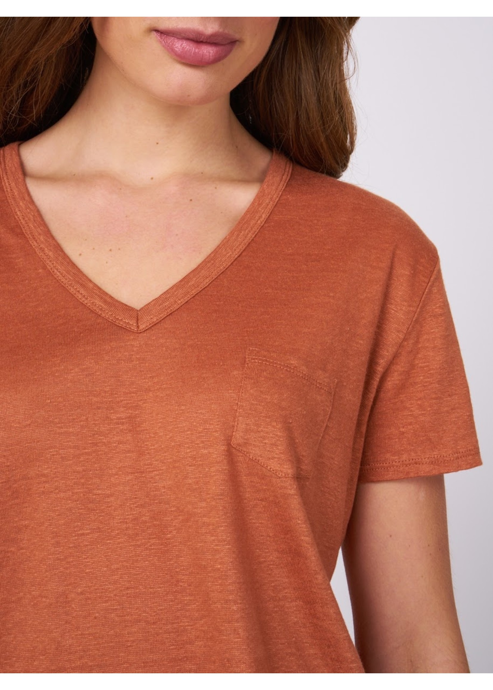 Repeat Repeat - Basic Pure Linen V-Neck T-Shirt With Chest Pocket