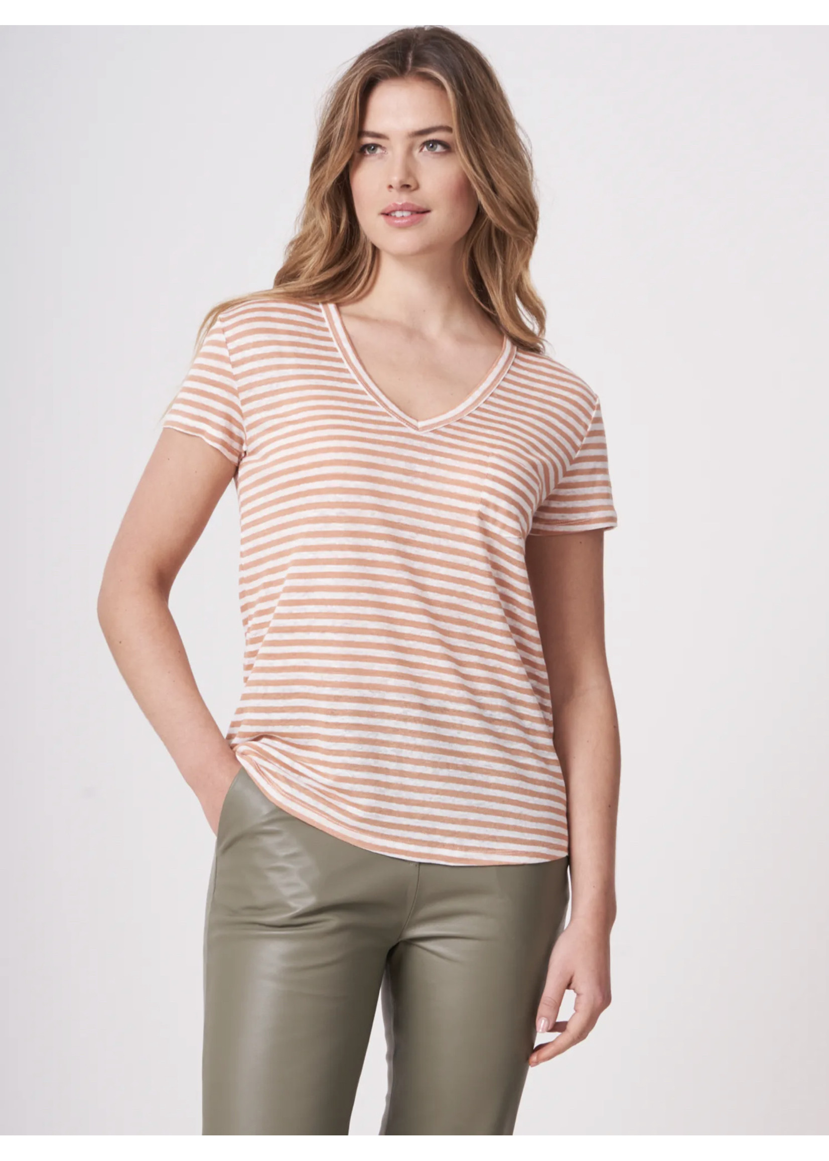 Repeat Repeat - Striped Linen T-Shirt With Chest Pocket