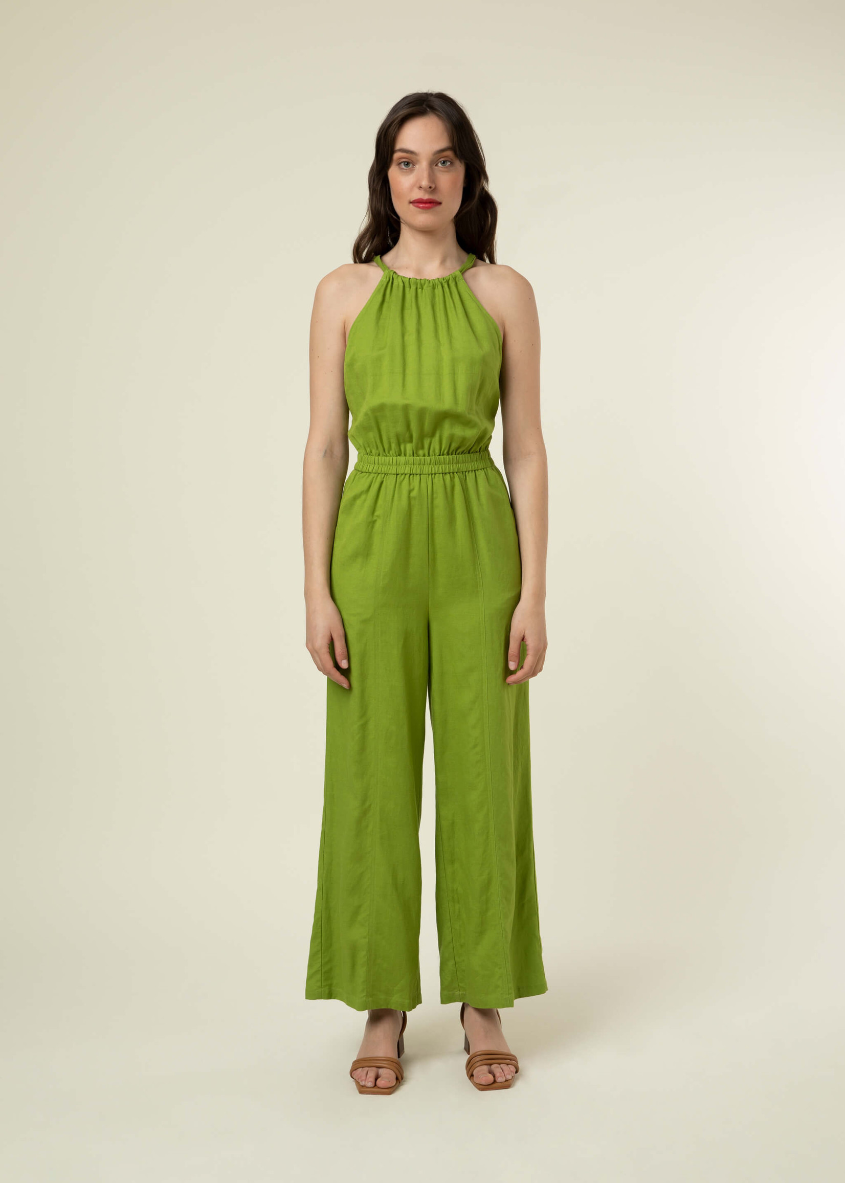 Green Halter Jumpsuit - Wide-Leg Jumpsuit - Halter Top Jumpsuit