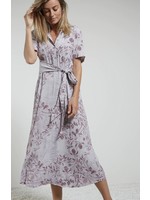 YAYA Yaya - Printed short sleeve dress with knotted waist detail