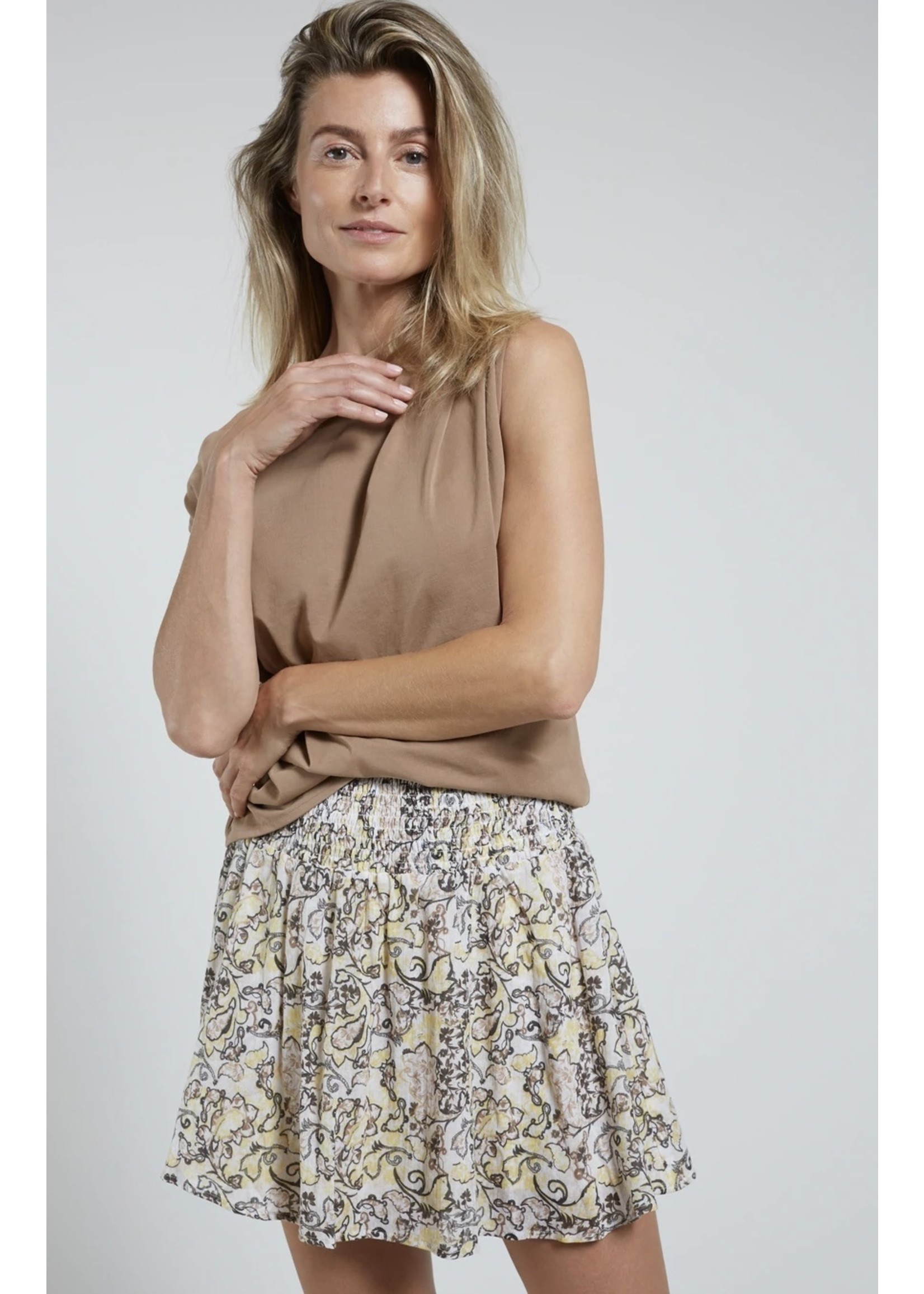 YAYA Yaya - Printed Mini Skirt with smocked waist in cotton
