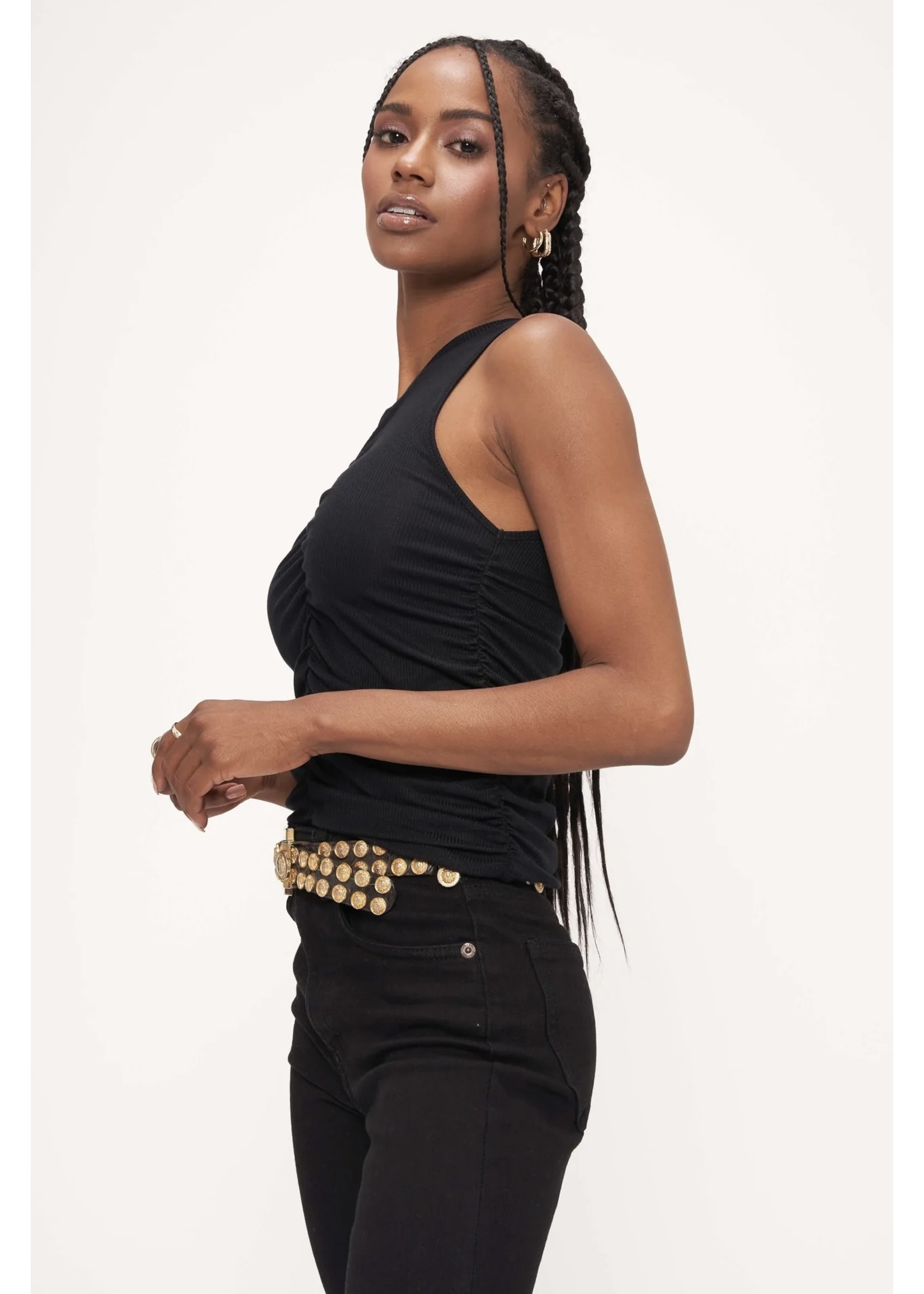 Black Going Out Ruched Crop Top With Gold Chain –