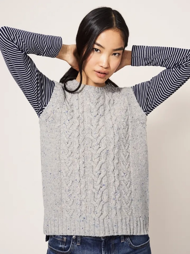 WHITE STUFF Cable Knit Wool Blend Tank Top in Grey/Multi