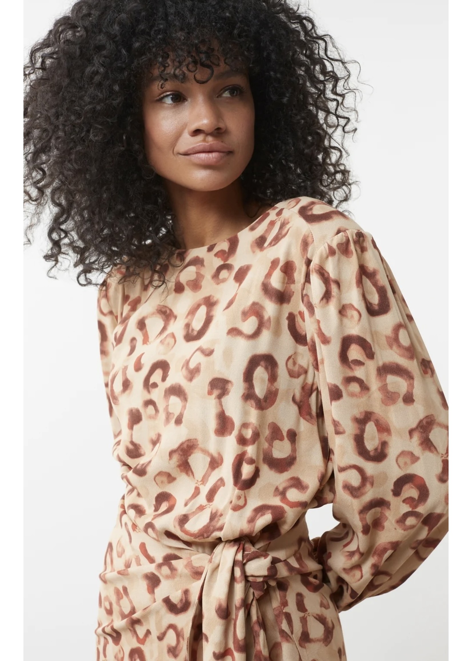 YAYA Yaya - Printed long sleeve,mini dress with knotted waist