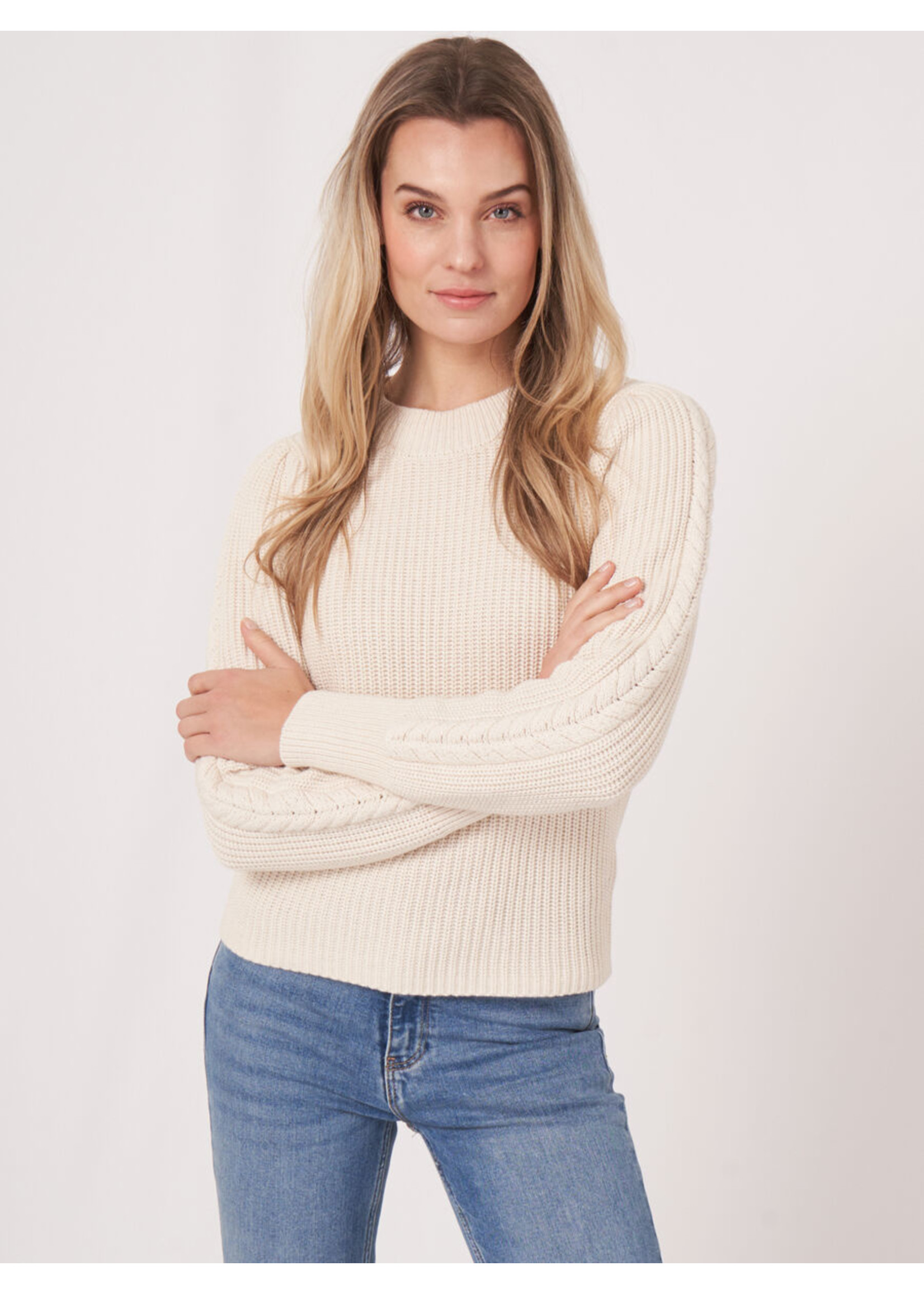 Repeat Repeat - Rib Knit Sweater With Puff Shoulders