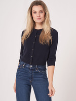 Repeat Repeat - Cropped Cardigan With Crew Neck