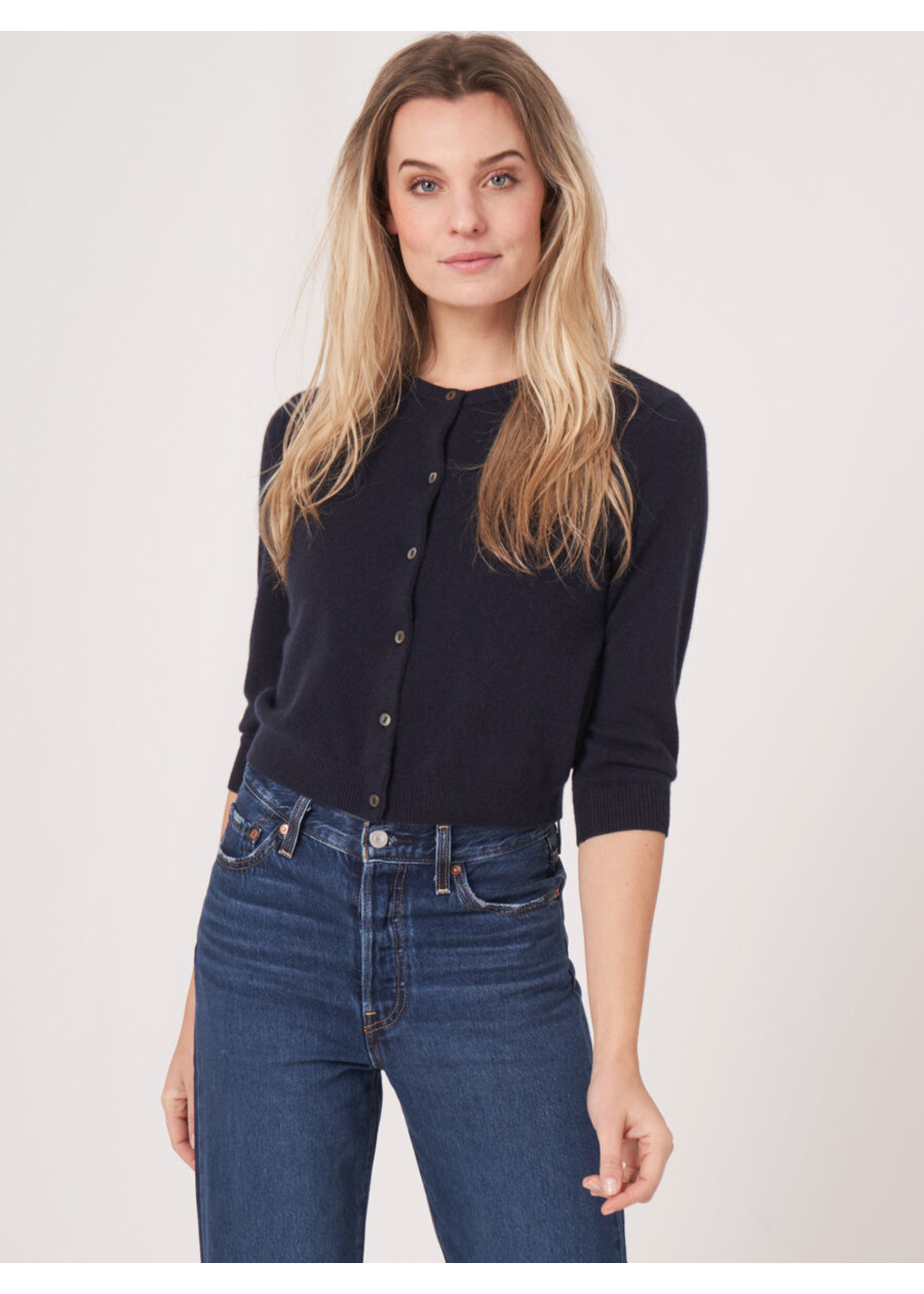 Repeat Repeat - Cropped Cardigan With Crew Neck