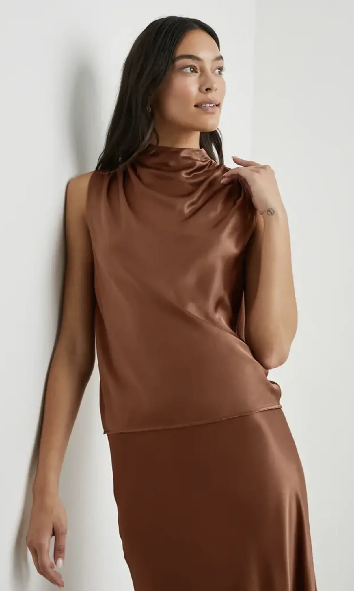 princess polly baby blue dress Lizza Brown Satin Maxi Dress with Slit
