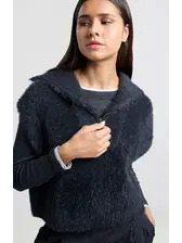 Yaya - Sleeveless fluffy Sweater with Zipper collar - MonAmie Boutique