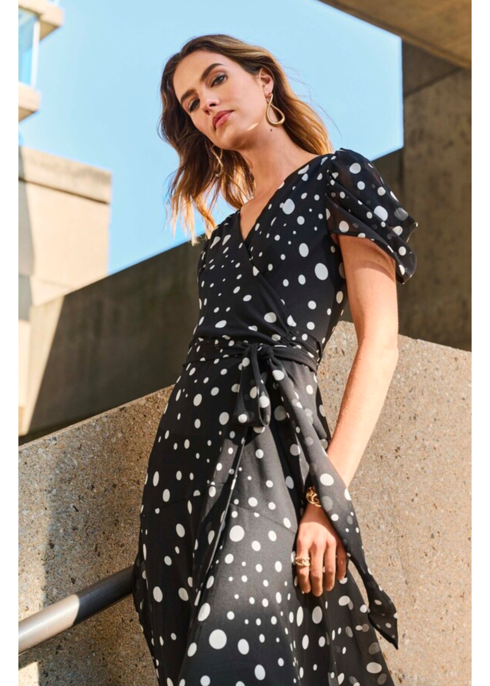Joseph Ribkoff Joseph Ribkoff - V-Neck Polka Dot Midi Dress | 251907