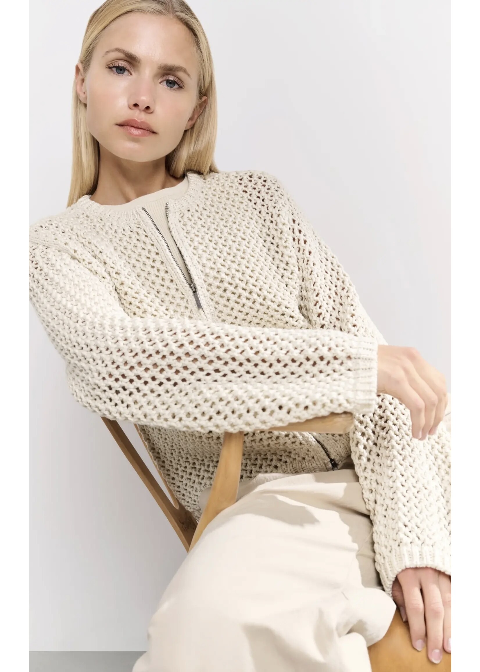 YAYA Yaya - Mesh Stitch Cardigan with Zipper